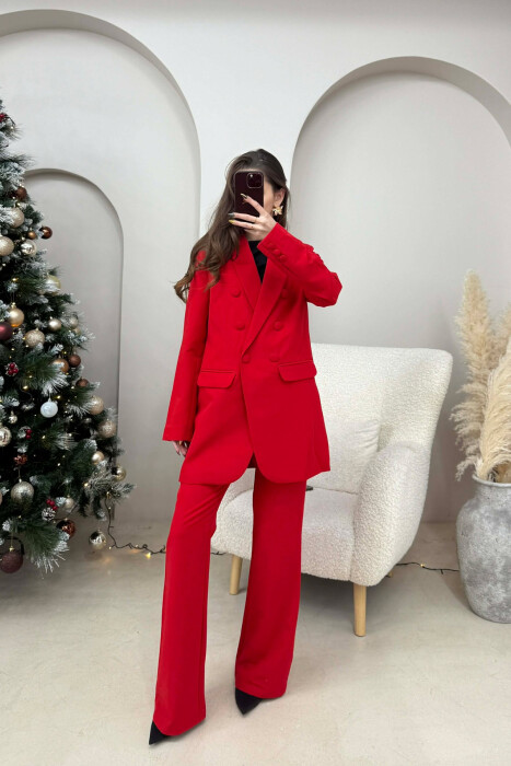 ONE COLOR SIMPLE CLASSIC JACKET+ TROUSERS WOMEN SET RED/E KUQE - 2