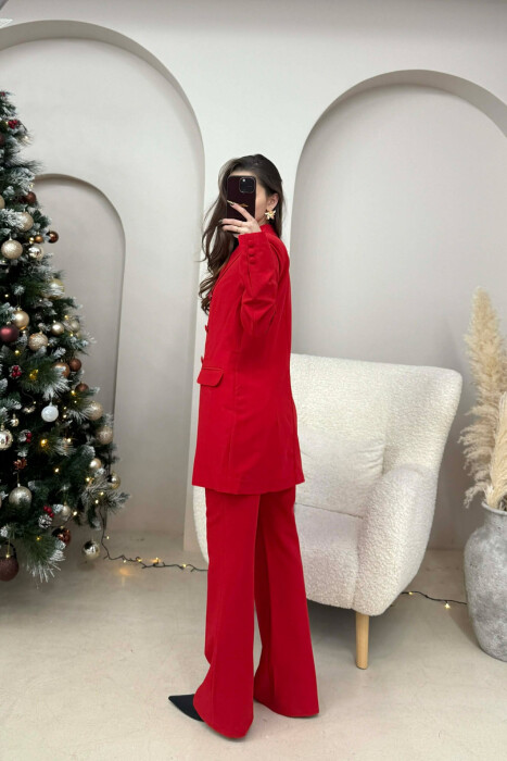 ONE COLOR SIMPLE CLASSIC JACKET+ TROUSERS WOMEN SET RED/E KUQE - 4