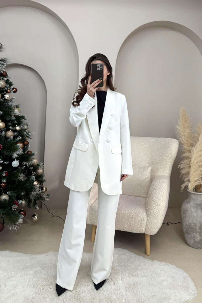 ONE COLOR SIMPLE CLASSIC JACKET+ TROUSERS WOMEN SET WHITE-E BARDHE - 1