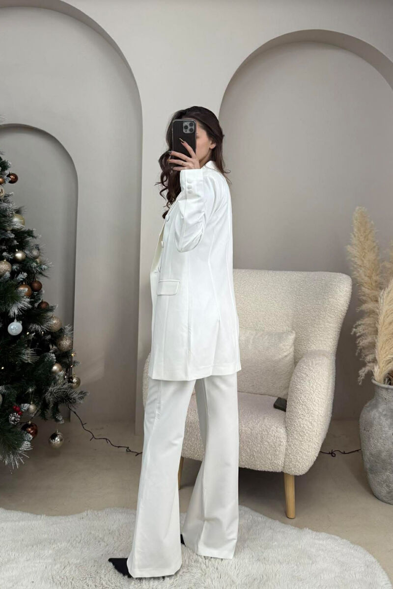 ONE COLOR SIMPLE CLASSIC JACKET+ TROUSERS WOMEN SET WHITE-E BARDHE - 2