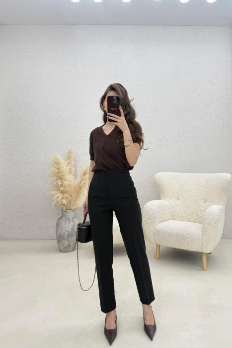 ONE COLOR SIMPLE CLASSIC WOMAN TROUSERS BLACK/ E ZEZE - 1