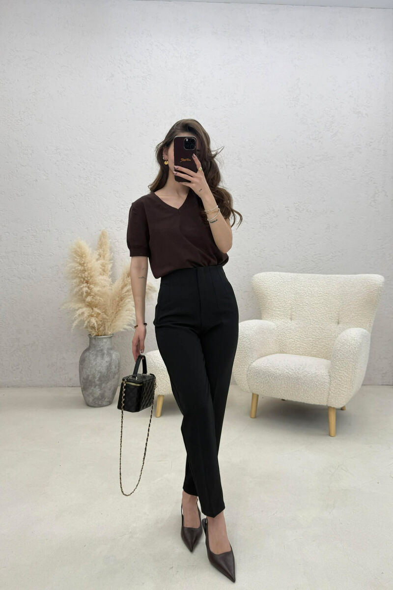 ONE COLOR SIMPLE CLASSIC WOMAN TROUSERS BLACK/ E ZEZE - 4