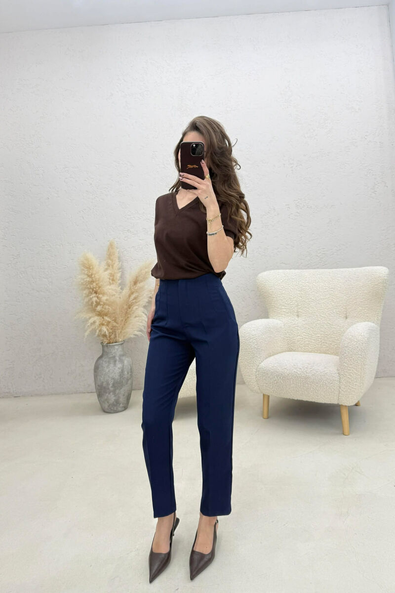 ONE COLOR SIMPLE CLASSIC WOMAN TROUSERS BLUE/BLU - 1