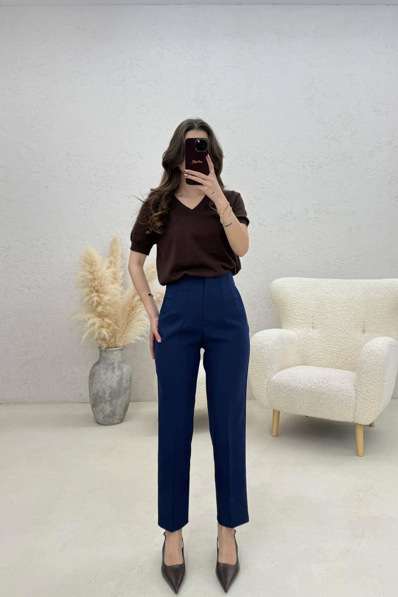 ONE COLOR SIMPLE CLASSIC WOMAN TROUSERS BLUE/BLU - 4
