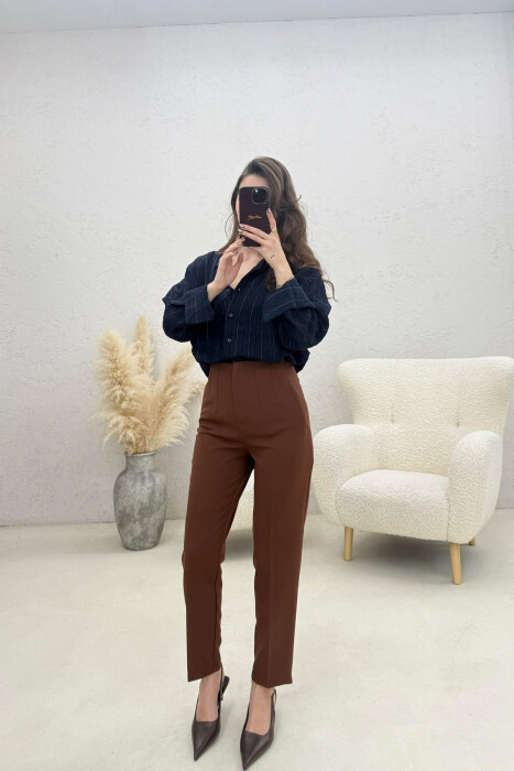 ONE COLOR SIMPLE CLASSIC WOMAN TROUSERS BROWN/KAFE - 2