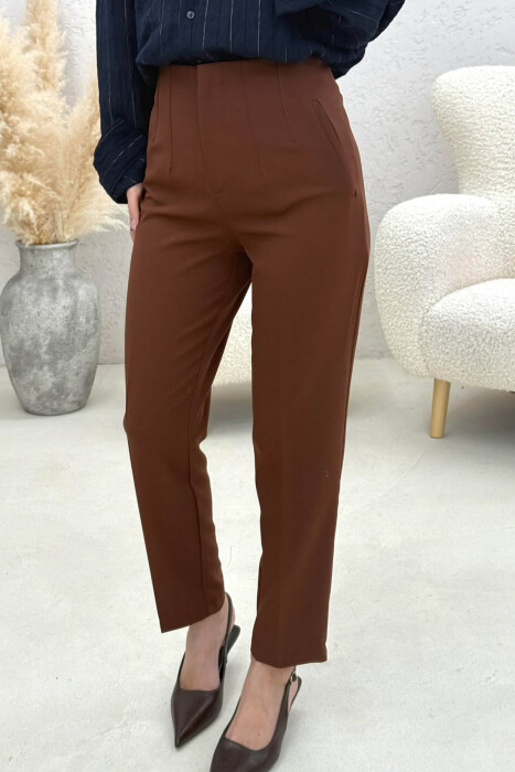 ONE COLOR SIMPLE CLASSIC WOMAN TROUSERS BROWN/KAFE - 4