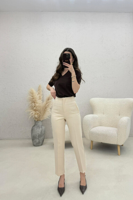 ONE COLOR SIMPLE CLASSIC WOMAN TROUSERS CREAM/KREM 