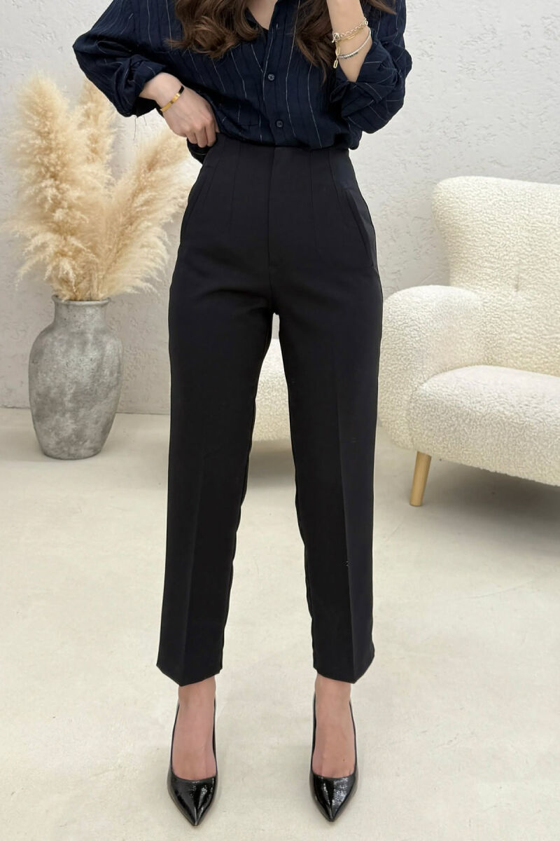 ONE COLOR SIMPLE CLASSIC WOMAN TROUSERS DARK BLUE/BEE - 3