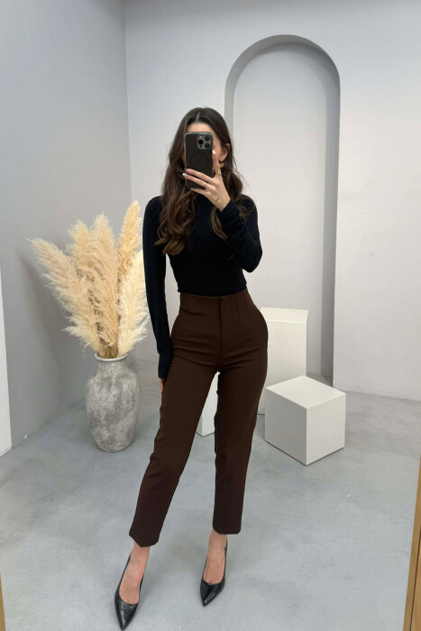 ONE COLOR SIMPLE CLASSIC WOMAN TROUSERS DARK BROWN/KAE 