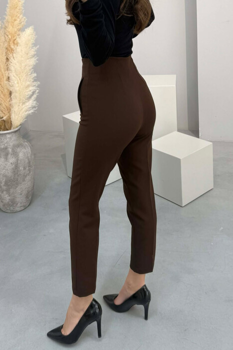 ONE COLOR SIMPLE CLASSIC WOMAN TROUSERS DARK BROWN/KAE - 3