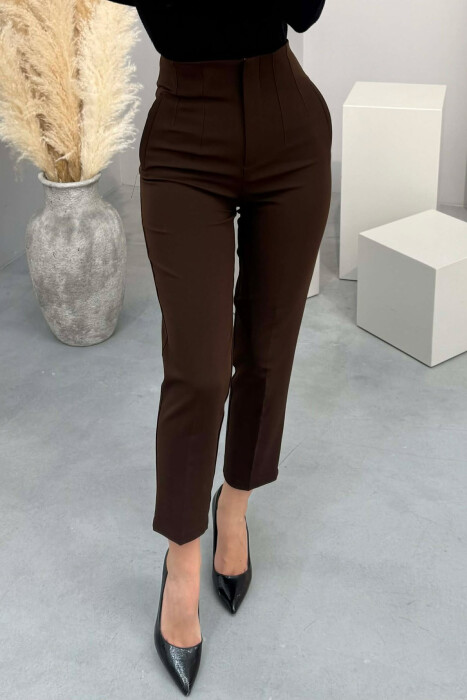 ONE COLOR SIMPLE CLASSIC WOMAN TROUSERS DARK BROWN/KAE - 4