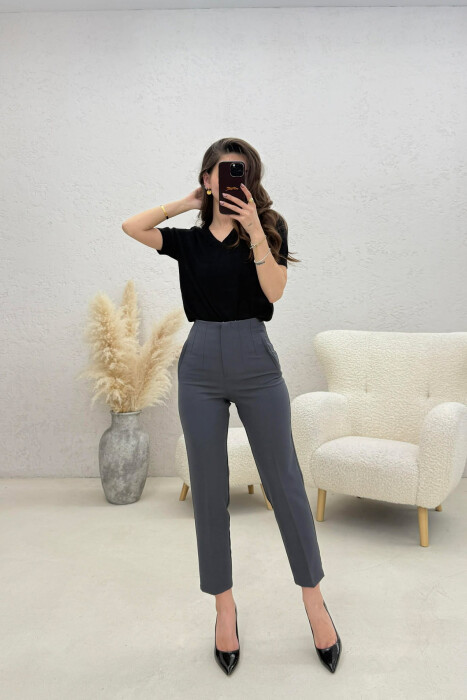 ONE COLOR SIMPLE CLASSIC WOMAN TROUSERS DARK GREY/GEE 