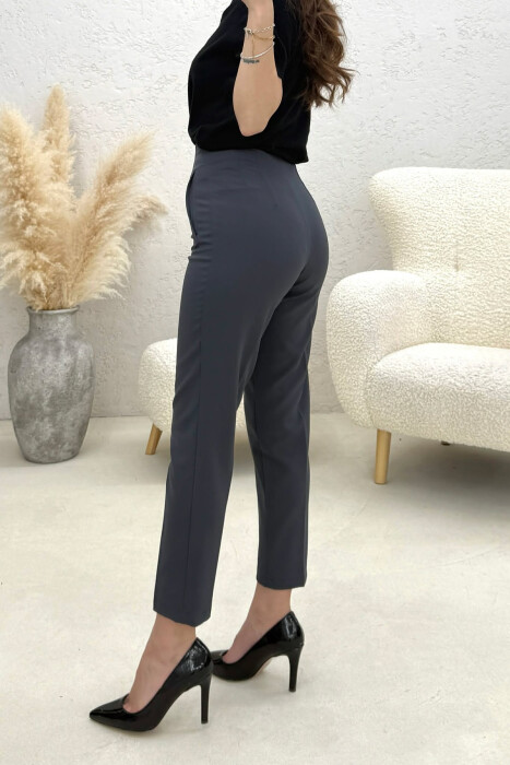 ONE COLOR SIMPLE CLASSIC WOMAN TROUSERS DARK GREY/GEE - 2