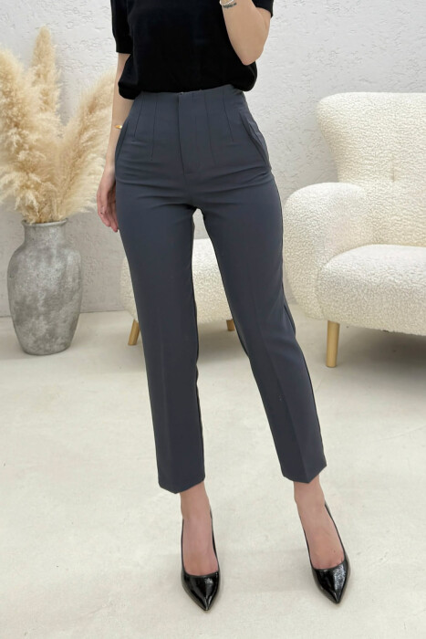 ONE COLOR SIMPLE CLASSIC WOMAN TROUSERS DARK GREY/GEE - 3