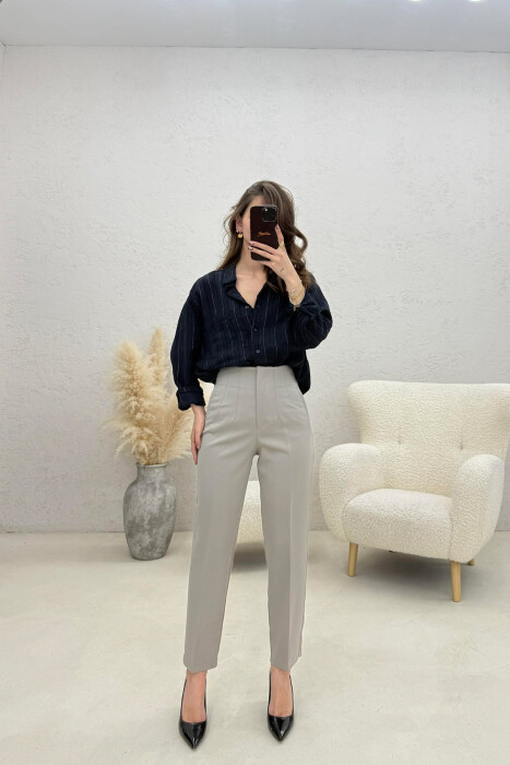 ONE COLOR SIMPLE CLASSIC WOMAN TROUSERS LIGHT GREY/GZ - 1