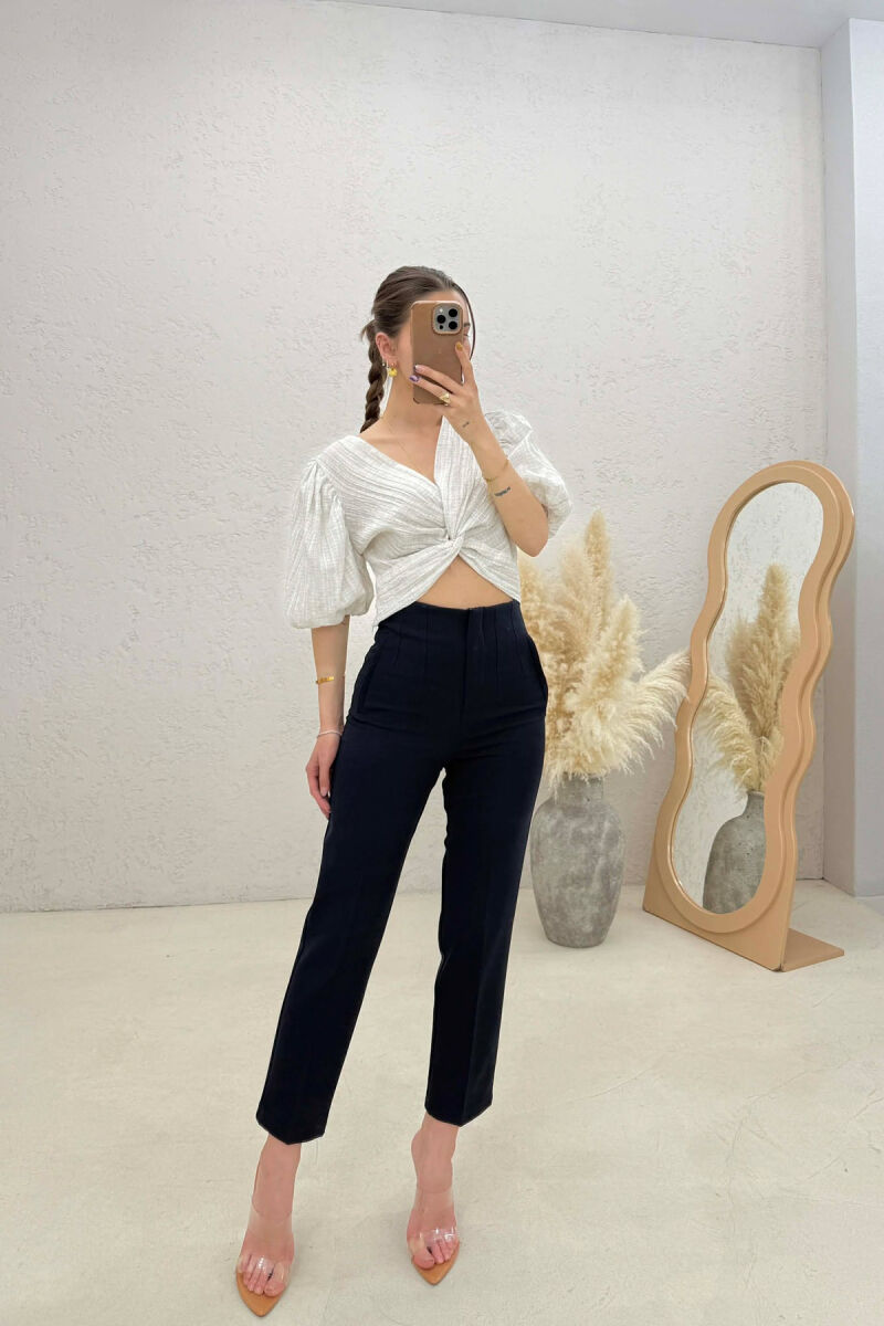 ONE COLOR SIMPLE CLASSIC WOMAN TROUSERS MIDNIGHT BLUE/BLU MESNATE - 1