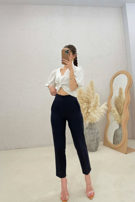 ONE COLOR SIMPLE CLASSIC WOMAN TROUSERS MIDNIGHT BLUE/BLU MESNATE - 2