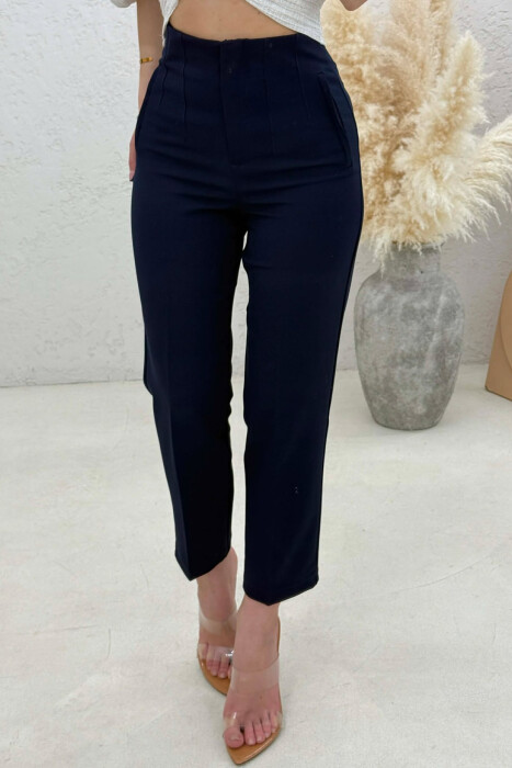 ONE COLOR SIMPLE CLASSIC WOMAN TROUSERS MIDNIGHT BLUE/BLU MESNATE - 4