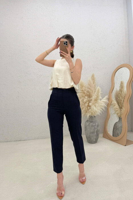 ONE COLOR SIMPLE CLASSIC WOMAN TROUSERS NAVY BLUE/BLU MARINE - 2