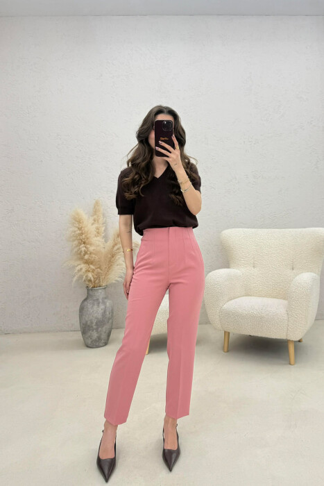 ONE COLOR SIMPLE CLASSIC WOMAN TROUSERS POWDER/PUDER - 1