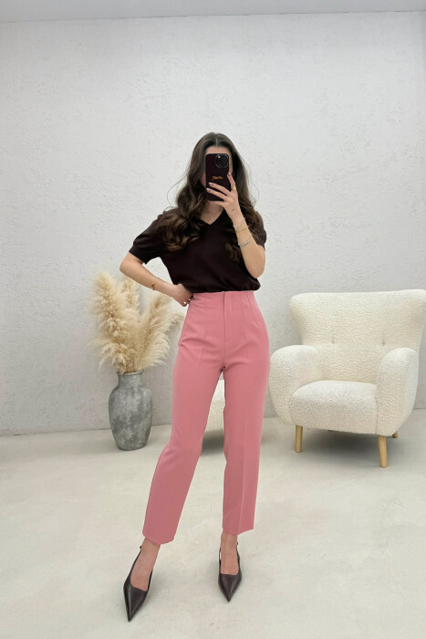 ONE COLOR SIMPLE CLASSIC WOMAN TROUSERS POWDER/PUDER - 2