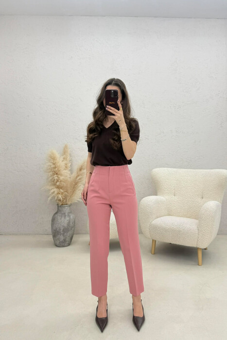 ONE COLOR SIMPLE CLASSIC WOMAN TROUSERS POWDER/PUDER - 3