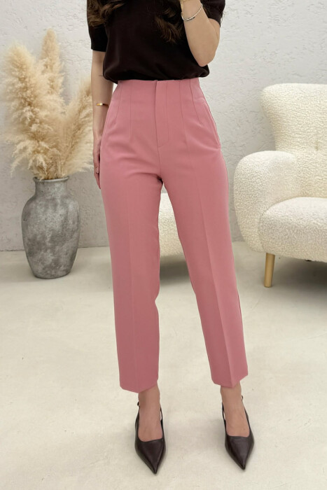 ONE COLOR SIMPLE CLASSIC WOMAN TROUSERS POWDER/PUDER - 5