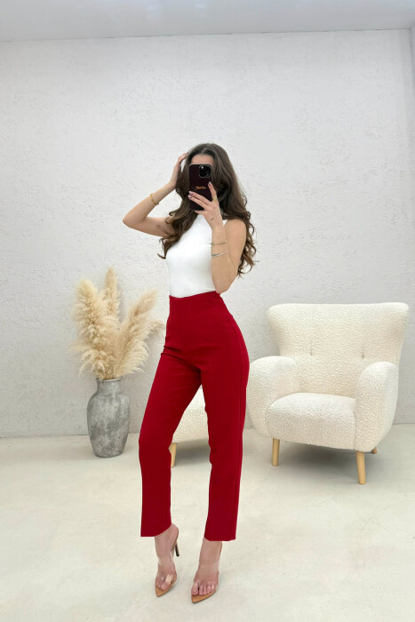 ONE COLOR SIMPLE CLASSIC WOMAN TROUSERS RED/E KUQE - 4