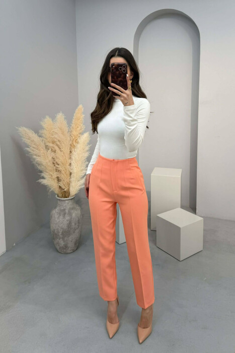 ONE COLOR SIMPLE CLASSIC WOMAN TROUSERS SALMON/SALMON - 2