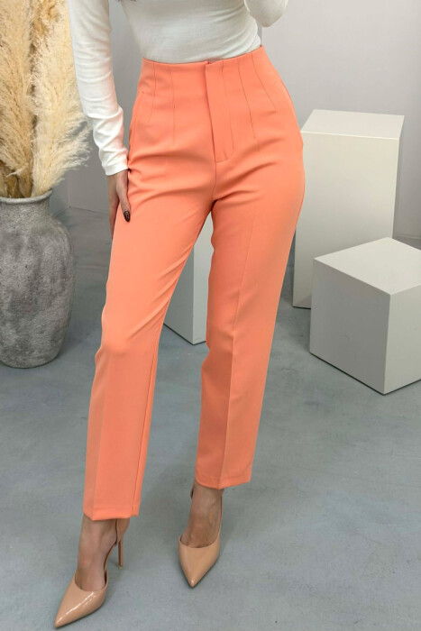 ONE COLOR SIMPLE CLASSIC WOMAN TROUSERS SALMON/SALMON - 4