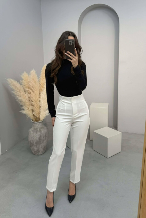 ONE COLOR SIMPLE CLASSIC WOMAN TROUSERS WHITE-E BARDHE 