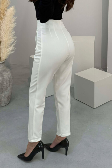 ONE COLOR SIMPLE CLASSIC WOMAN TROUSERS WHITE-E BARDHE - 3