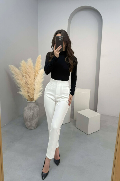 ONE COLOR SIMPLE CLASSIC WOMAN TROUSERS WHITE-E BARDHE - 4