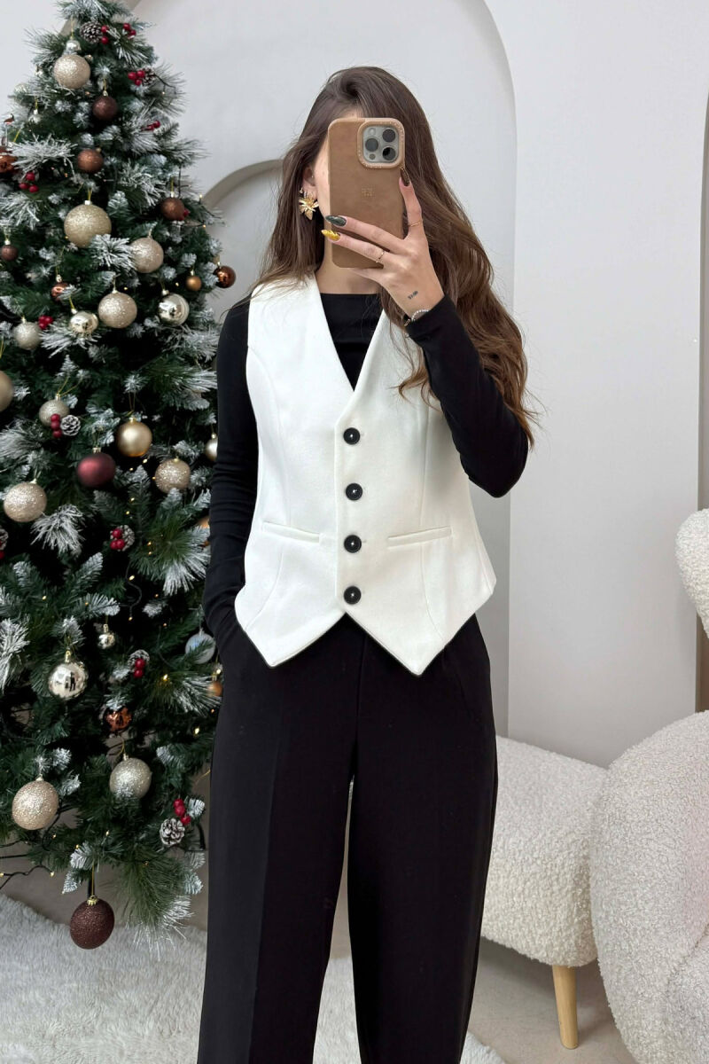 ONE COLOR SIMPLE CLASSIC WOMEN VEST ANTIQUEWHITE/ANTIKE - 2