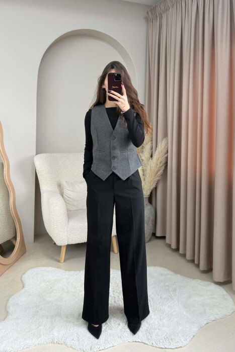 ONE COLOR SIMPLE CLASSIC WOMEN VEST DARK GREY/GEE 