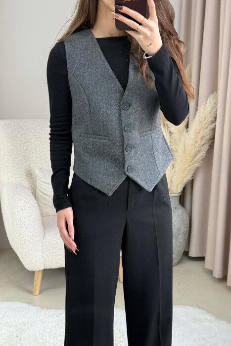 ONE COLOR SIMPLE CLASSIC WOMEN VEST DARK GREY/GEE - 2
