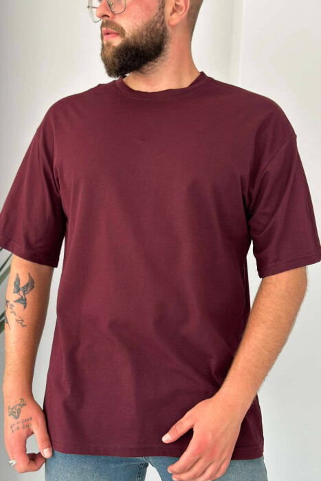 ONE COLOR SIMPLE COTTON MEN T-SHIRT BURGUNDY/VISHNJE 