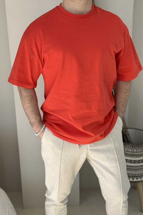 T-SHIRT PAMBUKU NJË NGJYRËSHE PËR MESHKUJ NË NGJYRË PORTOKALLI 