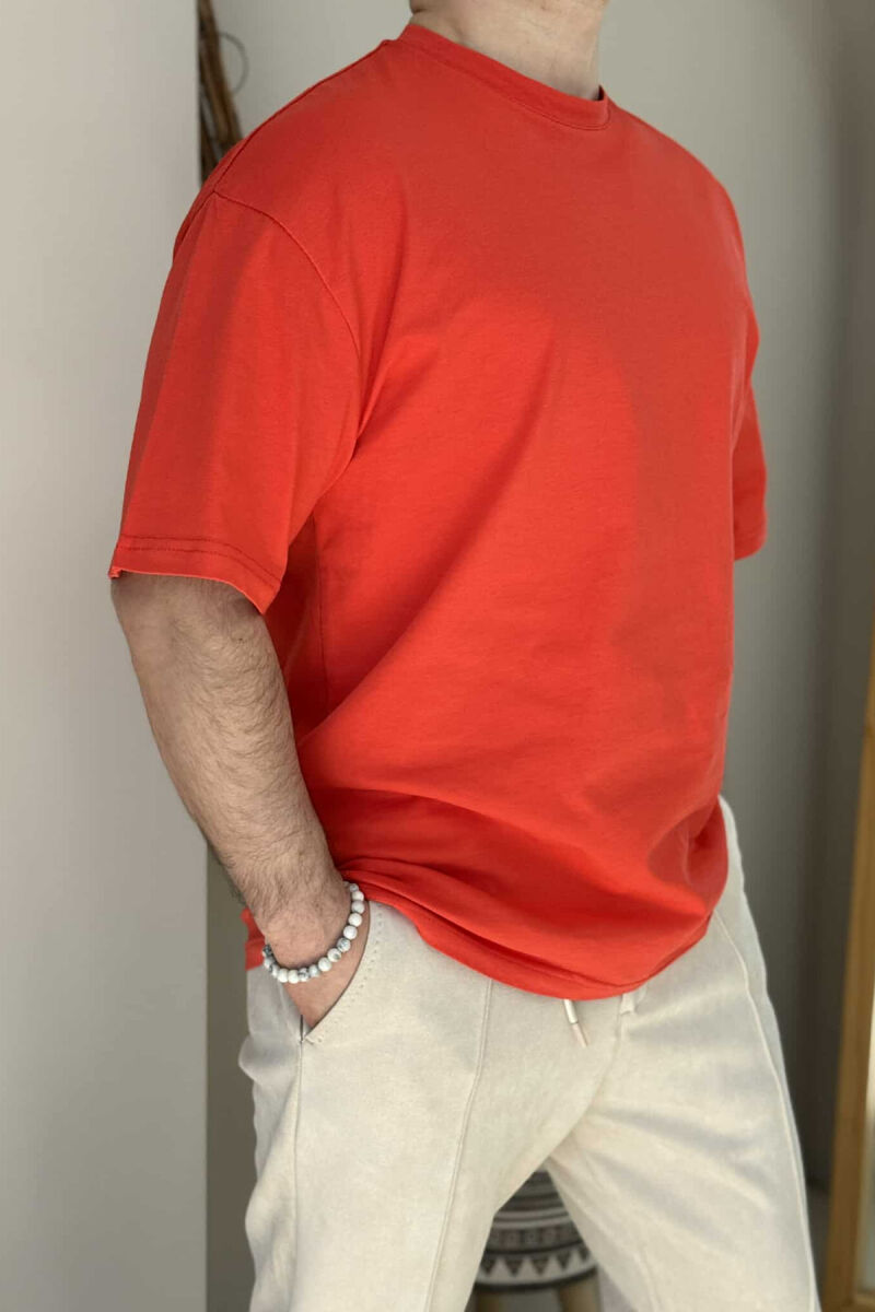 ONE COLOR SIMPLE COTTON MEN T-SHIRT ORANGE/PORTOKALLI - 2