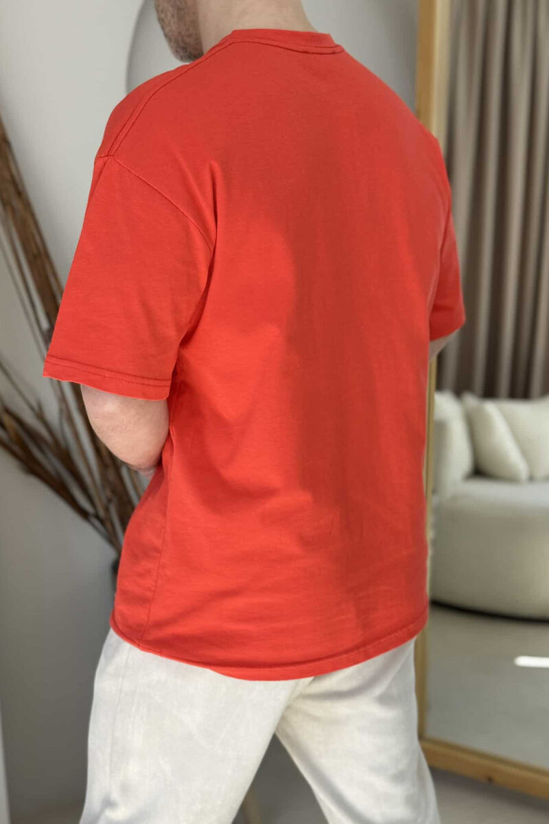 ONE COLOR SIMPLE COTTON MEN T-SHIRT ORANGE/PORTOKALLI - 3