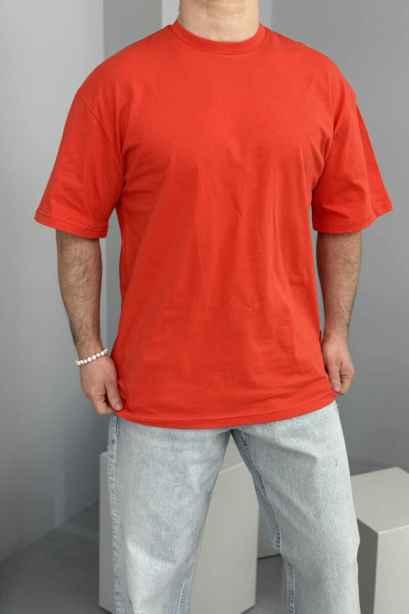 ONE COLOR SIMPLE COTTON MEN T-SHIRT ORANGE/PORTOKALLI - 4