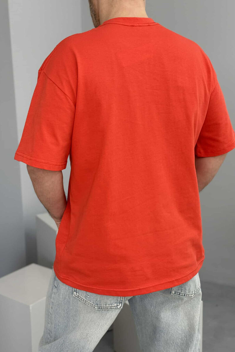 ONE COLOR SIMPLE COTTON MEN T-SHIRT ORANGE/PORTOKALLI - 5