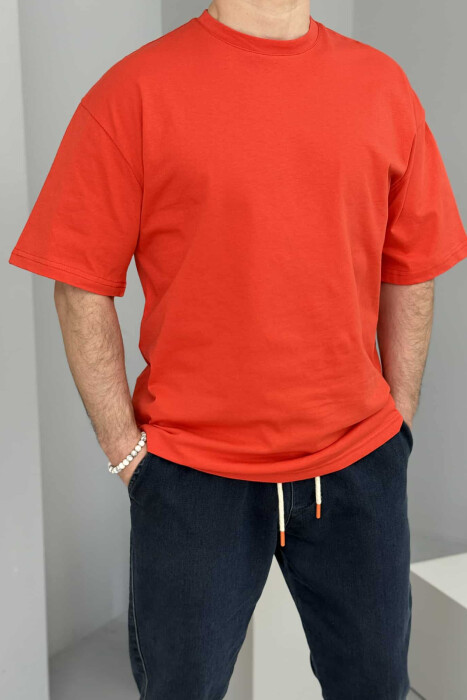 ONE COLOR SIMPLE COTTON MEN T-SHIRT ORANGE/PORTOKALLI - 6