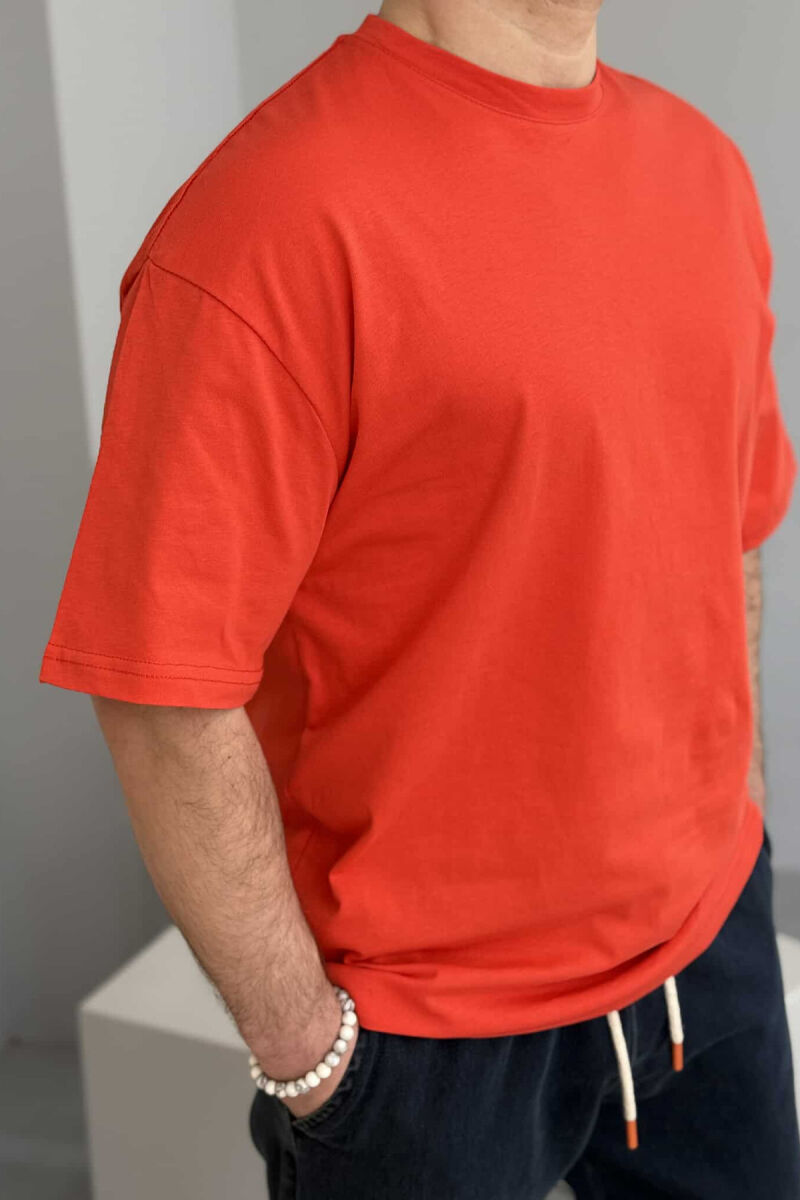 ONE COLOR SIMPLE COTTON MEN T-SHIRT ORANGE/PORTOKALLI - 7