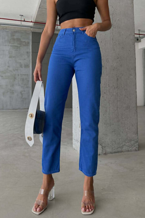 ONE COLOR SIMPLE DENIM WOMEN JEANS BLUE/BLU - KLAUDIO FASHION