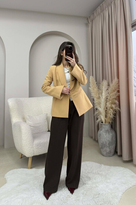 ONE COLOR SIMPLE DETAIL CLASSIC WOMEN JACKET DARK BEIGE/BEZHE ERRET 