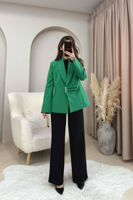 ONE COLOR SIMPLE DETAIL CLASSIC WOMEN JACKET GREEN/JESHILE - KLAUDIO FASHION