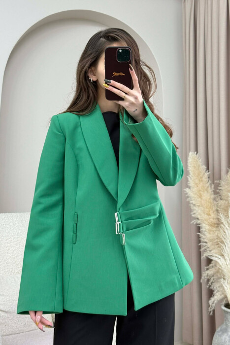 ONE COLOR SIMPLE DETAIL CLASSIC WOMEN JACKET GREEN/JESHILE - 3