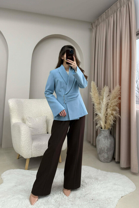 ONE COLOR SIMPLE DETAIL CLASSIC WOMEN JACKET LIGHTBLUE/BZ 