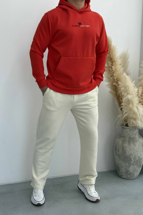 ONE COLOR SIMPLE ELASTIC WAIST MEN SWEATPANTS CREAM/KREM - KLAUDIO FASHION